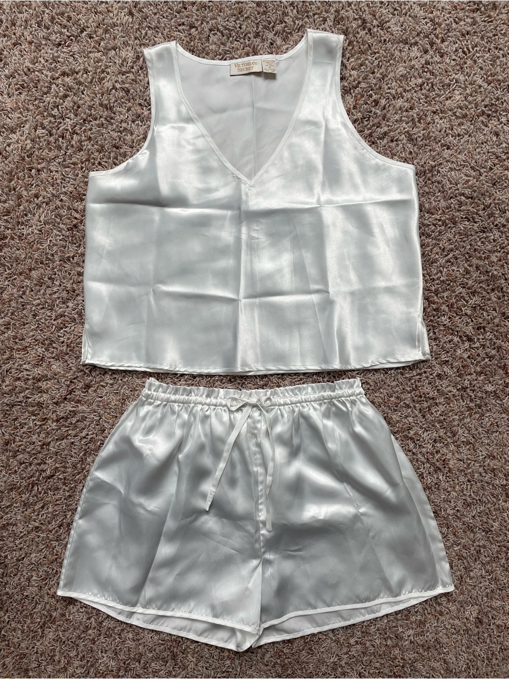 Vintage Victoria’s Secret 80s Silky White V-Neck Sleep Set Women Size M Soft Set